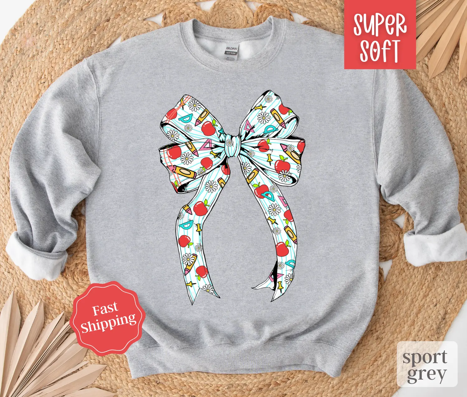 Teacher Bow Sweatshirt, Teach Crewneck, Gift for Teacher, Womens Sweatshirt