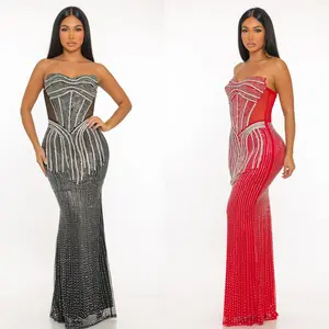 Rhinestone Corset Evening Gown – Sparkly Strapless Formal Dress