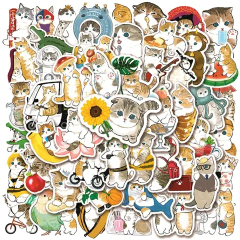 DIY Cute Cartoon Cat Series Pattern Decorative Sticker, 50pcs Sticker Packs Waterproof Graffiti Decals, Multipurpose DIY Self Adhesive Decorative Stickers, Funny Stickers, Diy Crafts Stickers