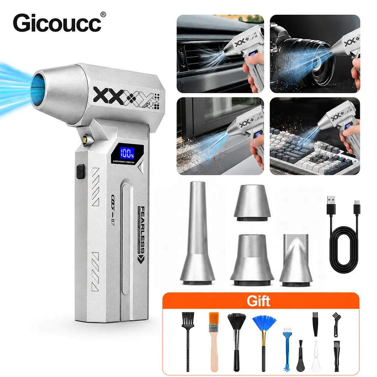 Cordless Electric Air Duster 140000RPM High-Speed Air Blower with Variable Speed and Fast Charging, Portable Cleaner for Keyboard, PC, Car Detailing, Home and Outdoor