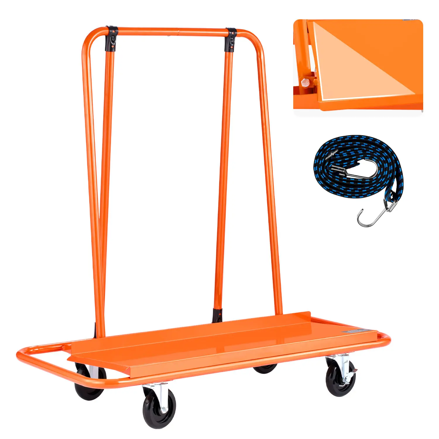 【DealsForYouDays】VEVOR Drywall Cart Dolly 1800 lbs Load Capacity Steel Panel Dolly with 4 Swivel Casters Durable Long-lasting Panel Truck Cart with Tie-Down Strap for Plywood Plasterboard Glass Orange, High-Carbon Steel Carts