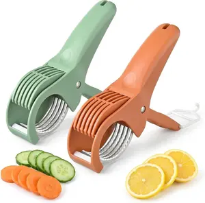 2 Pcs Multifunctional Fruit and Vegetable Slicer with 2 Portable Hooks, 2026 Upgraded Food Manual Slicer, Ideal for Banana, Sausages, Cucumbers, Strawberries, Essential Stuff for Kitchen or Camping