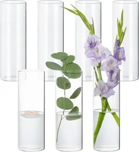 7 count Glass Cylinder Vase for Centerpieces 10 Inch Tall Clear Glass Flower Vase Bulk, Glass Hurricane Candle Holder Floral Vases for Table, Floating Candle Vases for Wedding  Decor