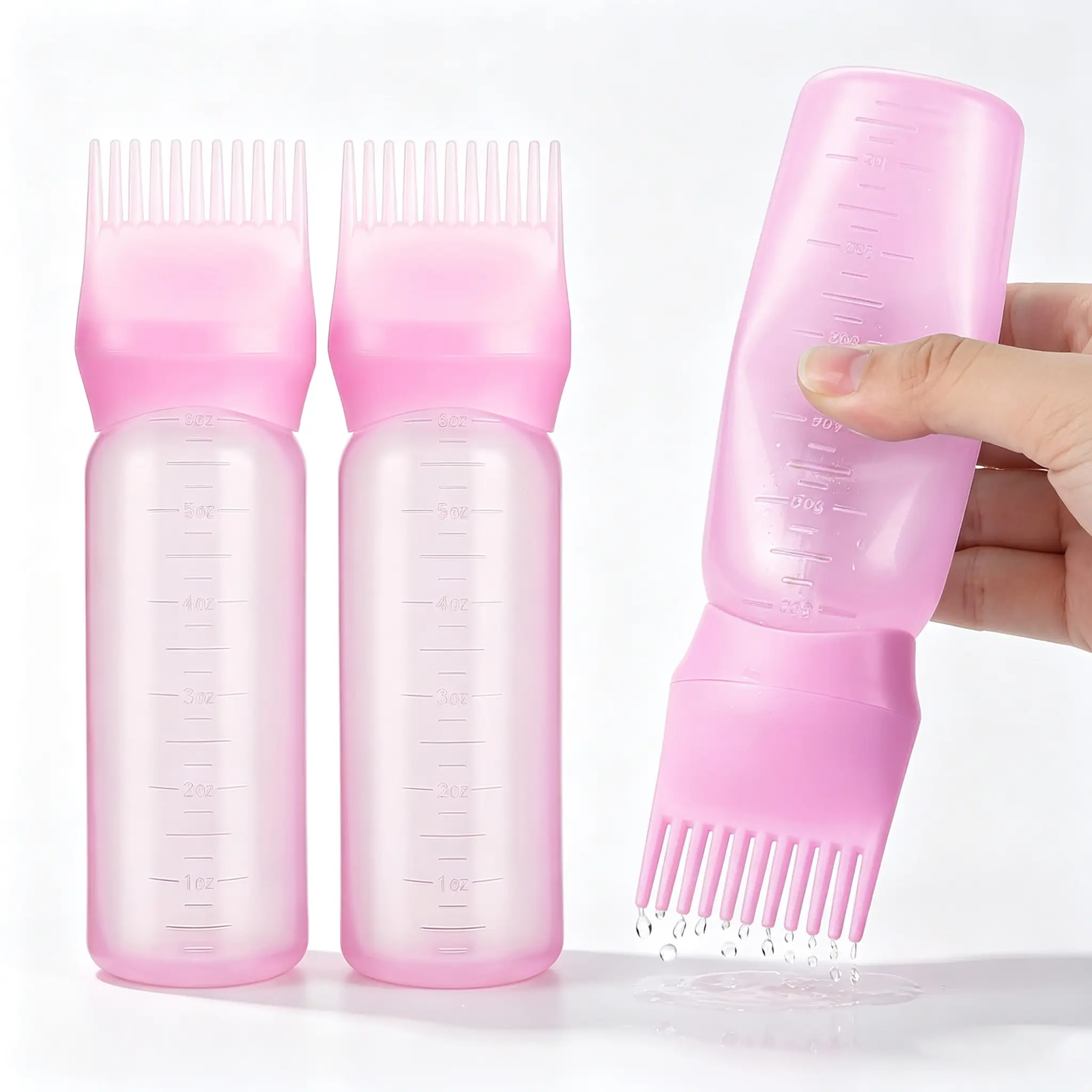 2PCS Hair Dye Applicator Bottles with Comb,6oz Silicone Root Comb Applicator Bottles forHair Color, Scalp Oil, Hair Treatment & DIY Hair Dye
