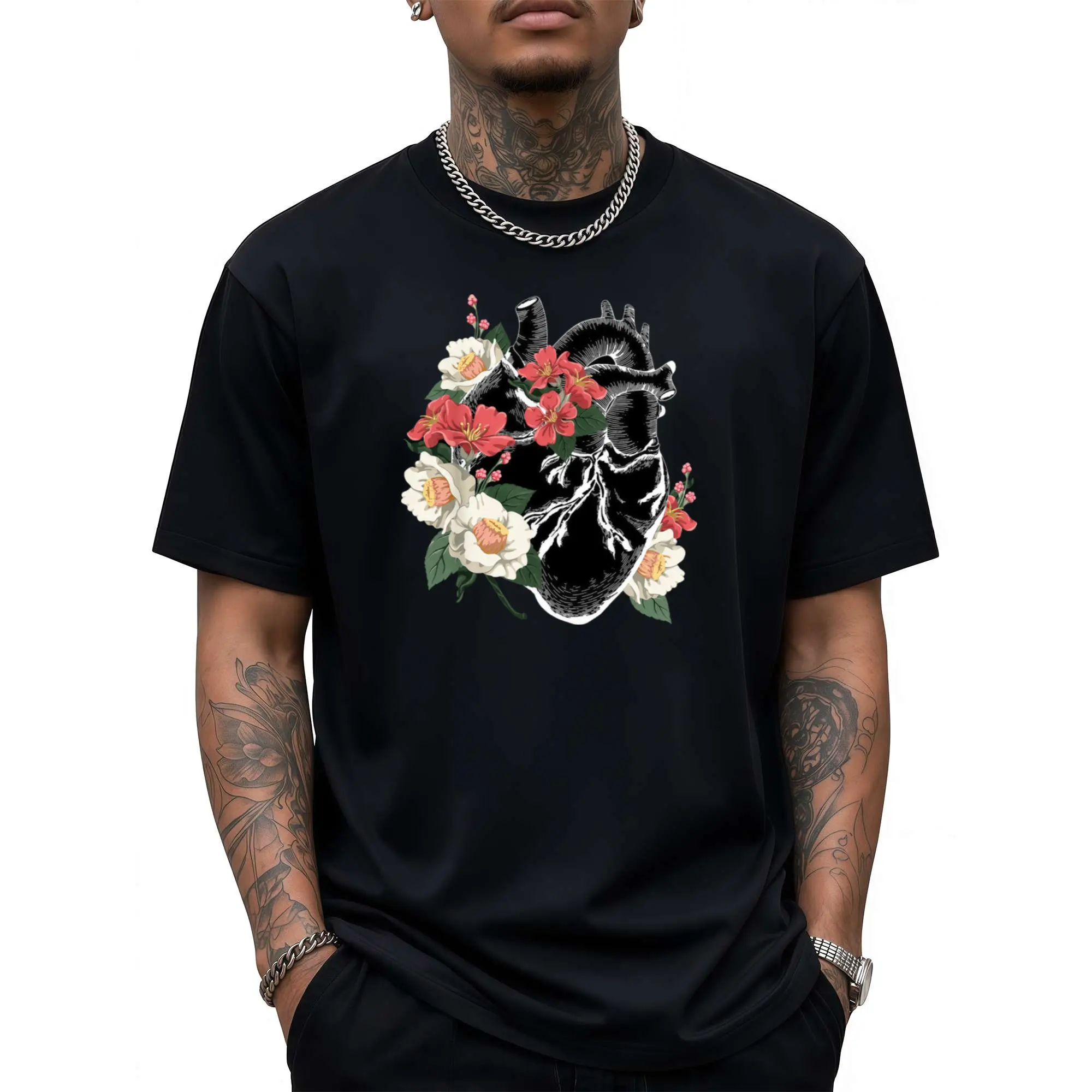 Anatomical Heart Shirt Floral Organ Cardiology Cardiac Nurse T-Shirt 2026 Summer Short-sleeved Printed T-shirt