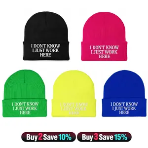 I Don't Know I Just Work Here Beanie for Men & Women, Casual Warm Unisex Knit Cap, Cozy Daily Wear Hat Beanies Letters Pattern Y2K style
