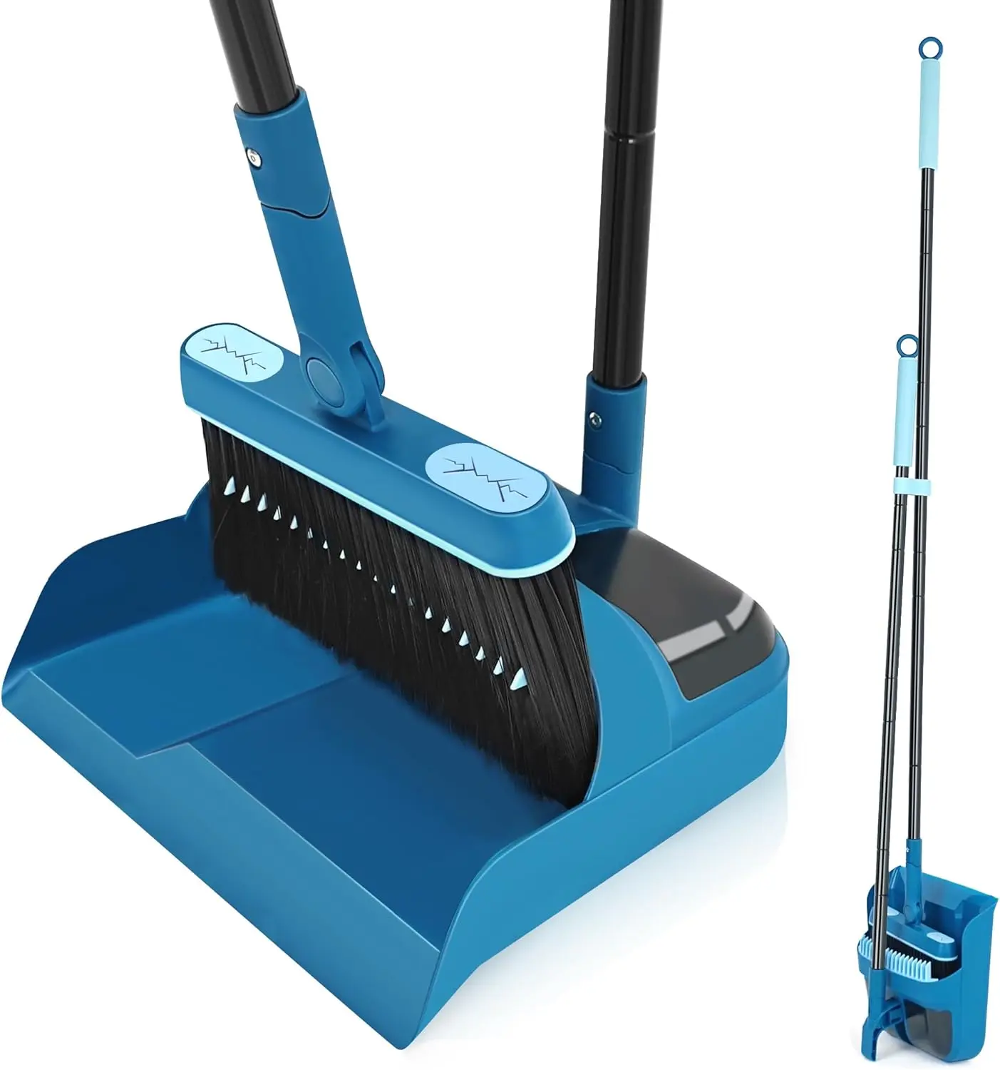 Dustpan and Brush Set, 54 inches Long Handle Swivel Broom, Upright Foldable Dust Pan with Comb  for Home Kitchen Lobby Indoor Floor Cleaning(Blue)