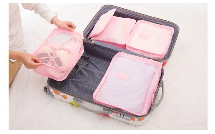 6pcs/set Men and Women Luggage Travel Bags Packing Cubes Organizer Fashion Double Zipper Waterproof Polyester Bag