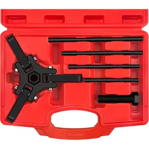 Harmonic Balancer Puller Set, Heavy Duty Adjustable 3 Jaw Pulley Puller Tool, 3/8 Square Drive, Push Bolt, Forcing Rods, Removing Harmonic Dampers and Balancers, Automotive Repair