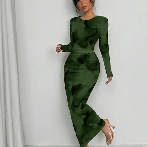 Elegant Gradient Ombre Long Sleeve Slim Fit Women's Dress, Bodycon Dresses, Womenswear, Spring & Fall Fashion, Stylish Long Dress, Perfect for Casual Wear, Elegant Slim Fitting