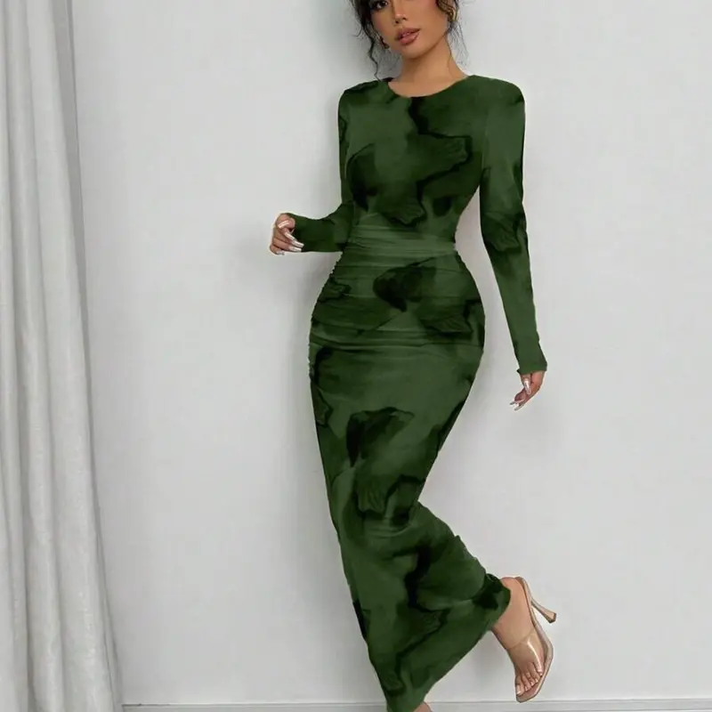 Elegant Gradient Ombre Long Sleeve Slim Fit Women's Dress, Bodycon Dresses, Womenswear, Spring & Fall Fashion, Stylish Long Dress, Perfect for Casual Wear, Elegant Slim Fitting