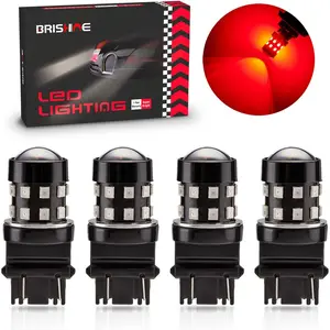4-Pack Super Bright 3157 3156 3057 4057 3157K LED Bulbs Brilliant Red 9-30V Non-Polarity 24-SMD LED Chipsets with Projector for Brake Tail Lights Turn Signal Lights