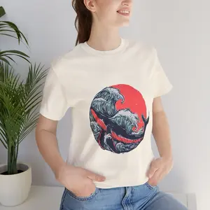 Japanese Whale T-Shirt, Waves Graphic Tee Shirt, Unisex Tshirt Gift For Ocean Lovers