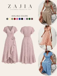Women's Slim Fit Print Dress, Lotus Leaf Sleeves Design, Inner Temperament Style, Fashion, Perfect for Summer Wear, Cross Border Foreign Trade