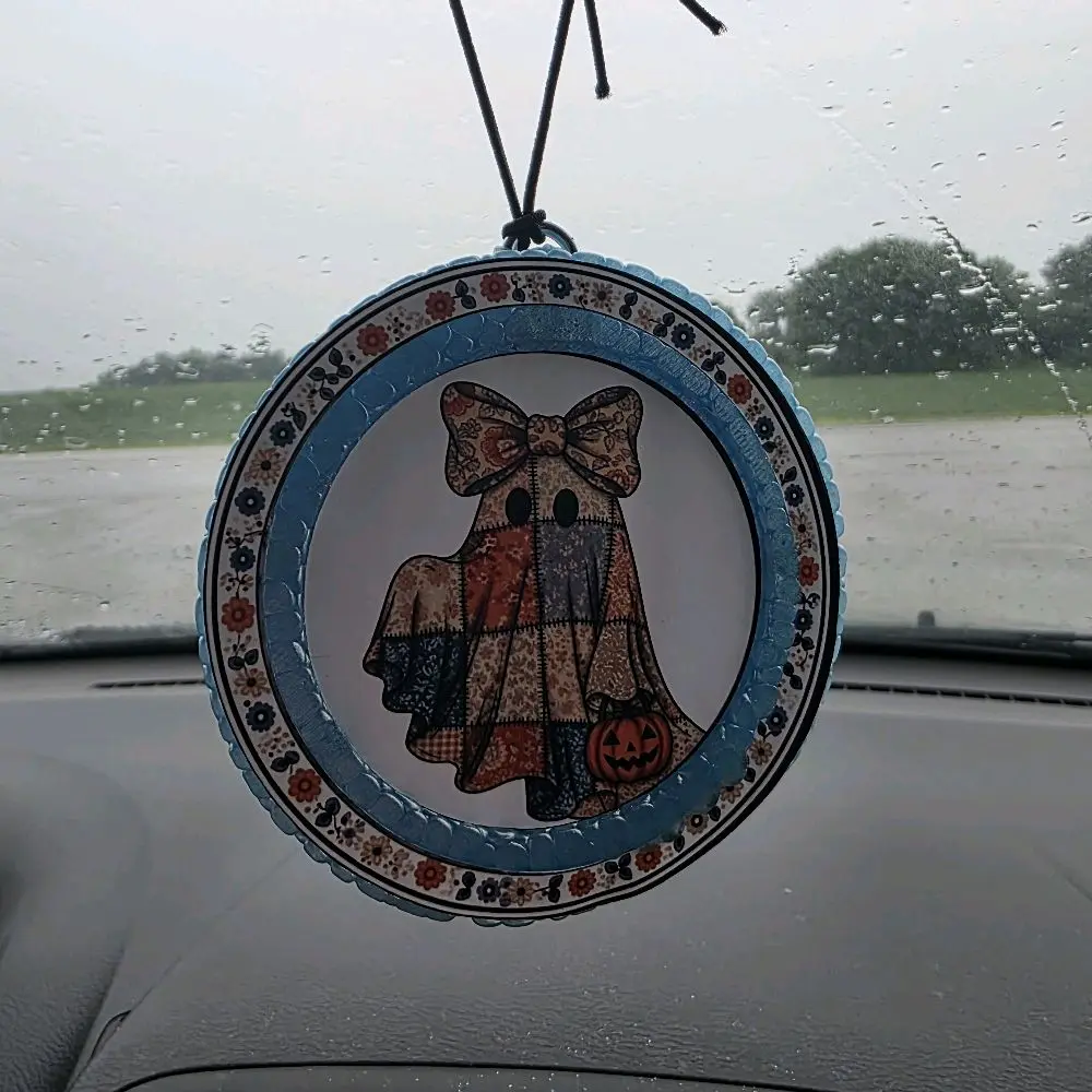 Round Patchwork Ghost Air Freshener, Long-Lasting Scented Car Freshie