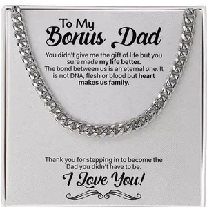 Dad Necklace, Stepdad Necklace, Cuban Link Chain Necklace, Father's Day Necklace, Best Gift for Stepdad From Bonus Daughter Bonus Son, Stepfather Gift on Father's Day, Thank Bonus Dad Gifts
