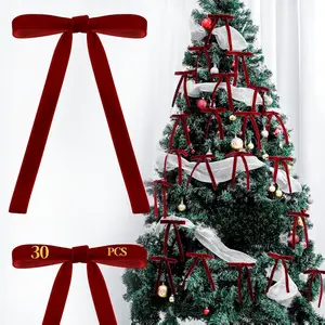Velvet Bows for Christmas Decor,Twist tie Bows,Vintage Christmas Bow Tree Decorations,premade Bow for Gift Wrapping,Table,Garland,Fireplace Decor.Burgundy(5/8" W,5.1 * 7in)