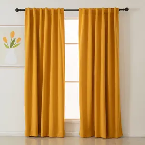 Blackout Curtains 84 Inches Long 2 Panels, Black Out Drapes for Bedroom or Living Room, Back Tab and Rod Top, Set of Two, Mustard Yellow, 52" Wide and 84" Length.