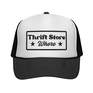 Thrift Store Whore Trucker Cap | Vintage Stamp Style Mesh Hat with Snap-Back Closure