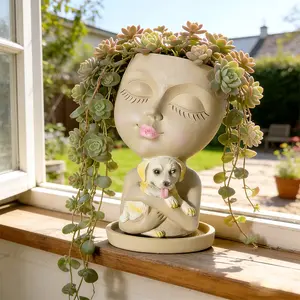 Creative Resin Flower Pot, Upgraded Face Planter Pots with Dog，Flower Vase with Drainage Hole,  Decorative Flower Vessel for Home Bedroom Garden Decor, Home Decor Pots, Mother's Day/Women Gifts