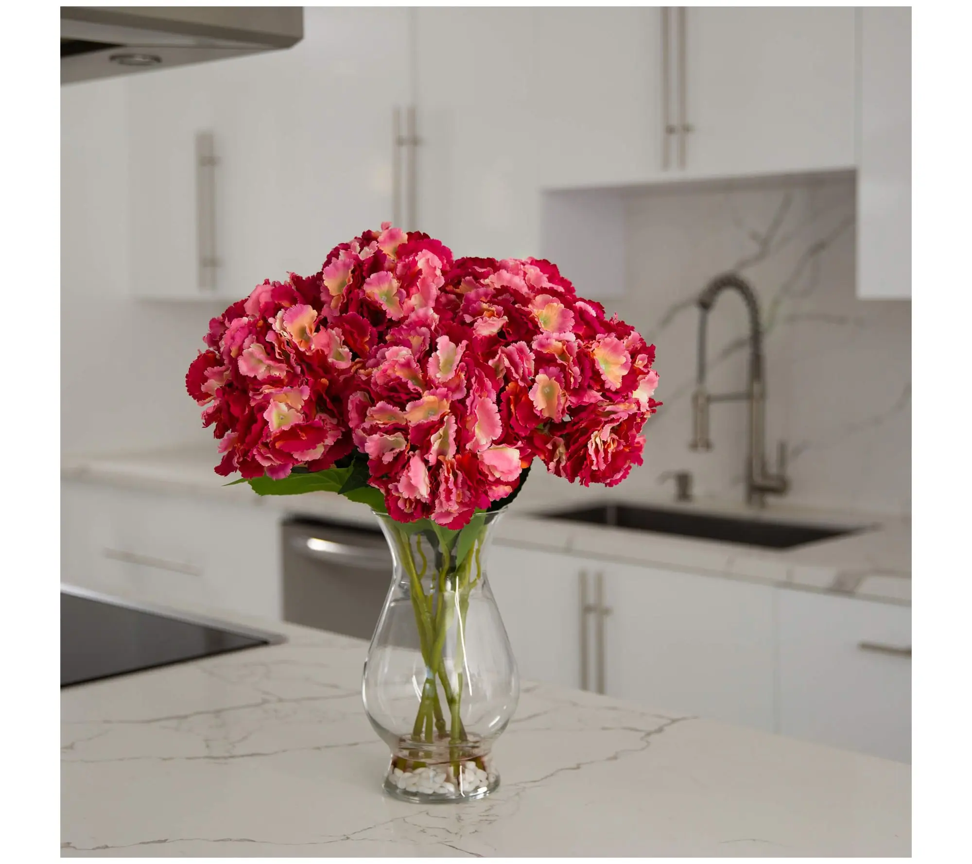 Nearly Natural 20" Hydrangea Arrangement in Glass Vase