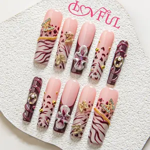 Lovful | Square Mid Length 1.7" Mesmerizing Handmade Acrylic Press On Nails | 10PCS Reusable, Salon Quality, Link 2 H162-H347