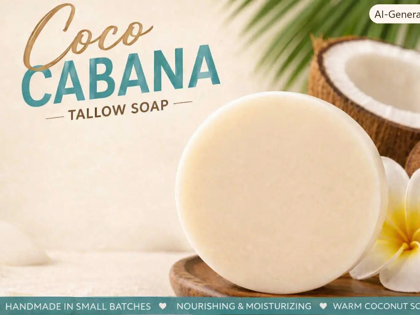 Coco Cabana Tallow Bar Soap - Handmade All-Natural Tropical Coconut Cream Scented Cleanser, Hydrating Nourishing Goat Milk Body Care for Dry Sensitive Skin, Bath & Shower Bar Soap Body Wash & Cleansers