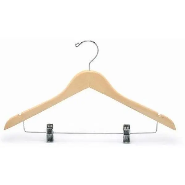 Flat Wooden Suit Hanger w/Clips