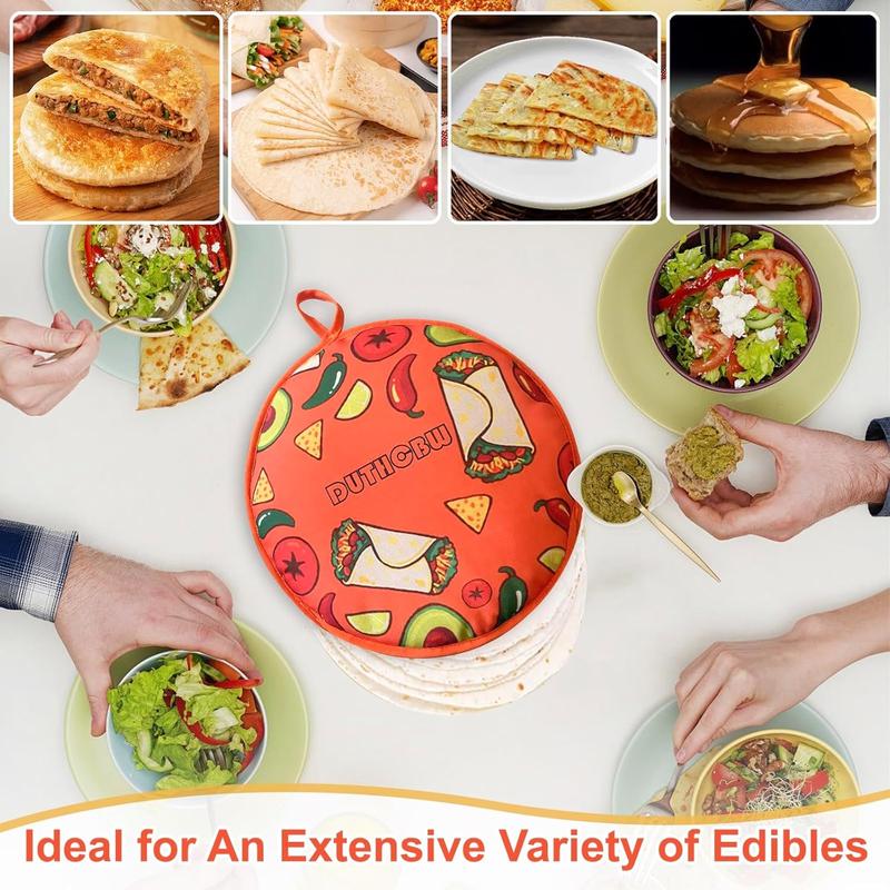 Large Premium Tortilla Warmer, Microwavable & Classic, Insulated Fabric Pouch Keeps Tacos, Naan, Pizza & Flour Tortillas Cozily Warm for 1 Hour, Outlasting & Ideal for Family Feasts, Orange