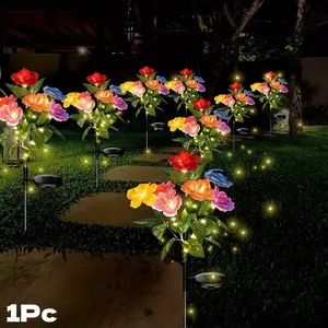 7 Color Solar Powered Rose Flower Light, Outdoor Waterproof Solar Flower Light, Outdoor Decorative Lights, Garden Pathway Lawn Decoration, Garden Decor Supplies, Solar Garden Lights, Solar Pathway Lamp, Solar Ground Lights