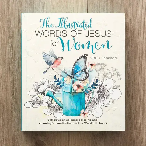 The Illustrated Words of Jesus Women's Wirebound Graphic Floral Inspirational Coloring Devotional Book by Carolyn Larsen, 366 Days of Jesus’ Words, 9.2 x 8.5 x 1.9, Durable Hardcover Handles Daily Use, Christian Art Gifts, Religion & Philosophy Book