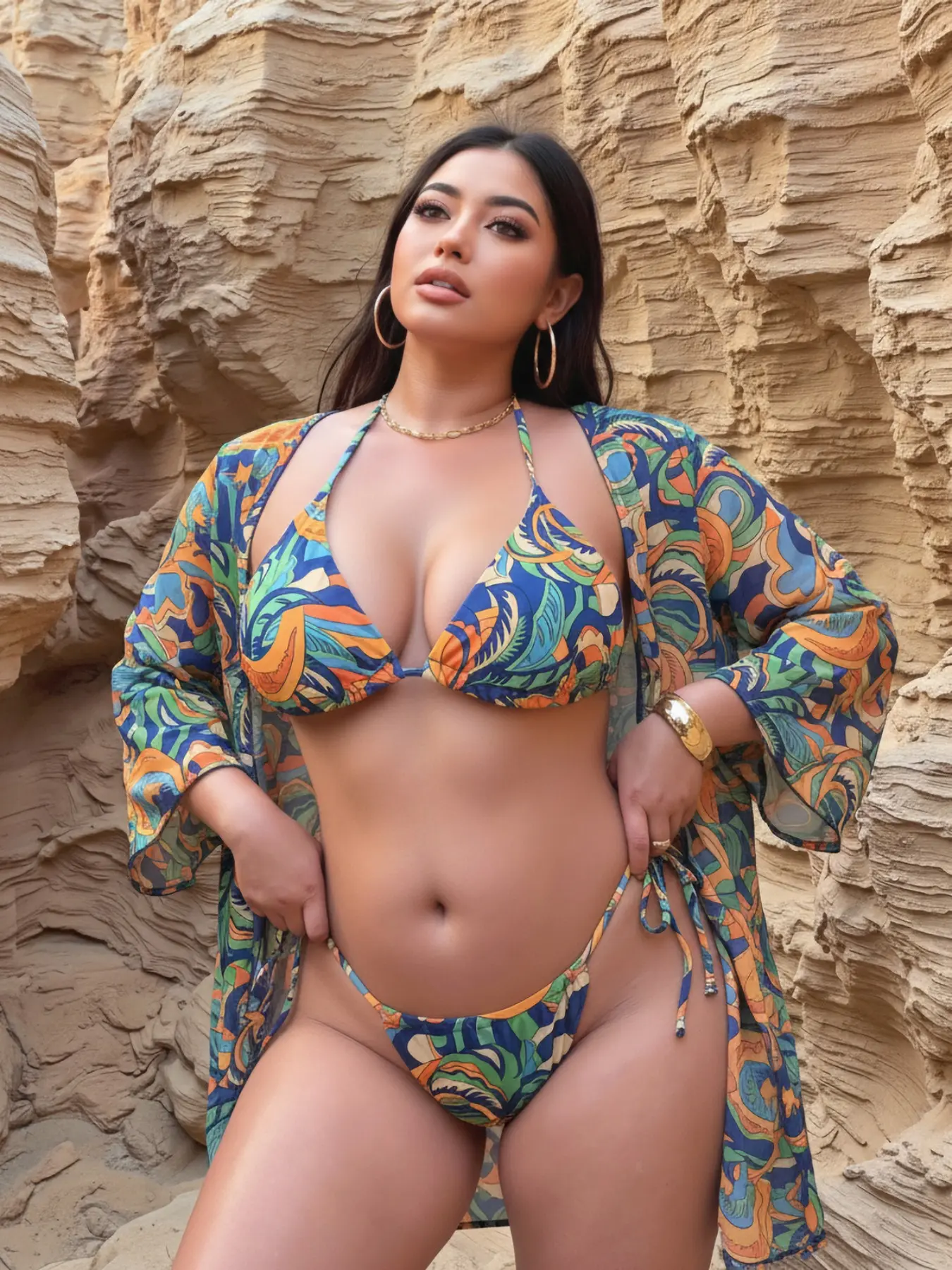 Plus Size Random Print Ethnic Pattern Bikini Set, Boho Fashion Swimsuit for Beach Holiday Vacation, Women's Swimwear for All Seasons, Bikinis Sets