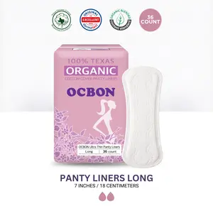 [OCBON] 100% Organic Cotton Panty Liners (Long, 36 Count) - 100% Organic Cotton, Ultra Soft, Comfortable, Thin, Unscented. Premium Quality