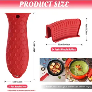 4 Pack Black Silicone Hot Pan Handle Holder Nonslip Heat Resistant Handle Covers for Cast Iron Skillets Enameled Griddles Casserole Frying Pans Cookware