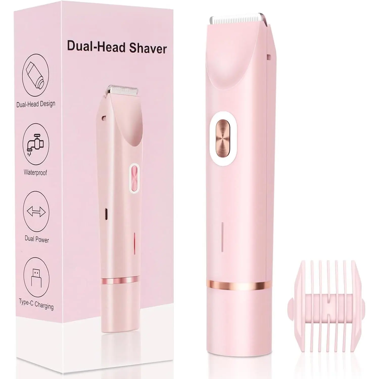Female Cordless Charging Lightweight Removable Bikini Trimmer - 2-in-1 Dual-Head Shaver, Precise Painless Shave, Waterproof USB Rechargeable Trimmer Kit for Body, Pink (Sports & Outdoor Accessories), Cordless Charging Trimmer, Lightweight Trimmer
