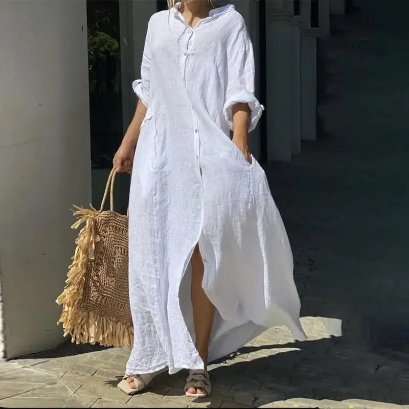 womens white linen dress - TikTok Shop