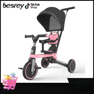 Besrey Convertible Balance Bike to Tricycle - 5 in 1 Foldable Toddler Bike with Adjustable Parent Handlebar, Removable Sun Canopy and Easy to Fold, TikTok made me buy it! Birthday Gift Springtok Offer