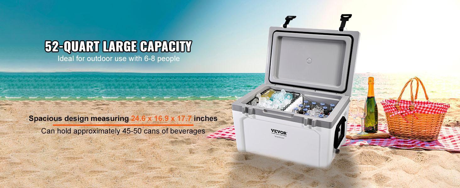 VEVOR Insulated Portable Lunchbox Cooler, Max 52 qt - Holds 50 Cans, Ice Retention Hard Cooler with Heavy Duty Handle, Ice Chest Lunch Box for Camping, Beach, Picnic, Travel, Outdoor VEVOR Insulated Portable Lunchbox Cooler, Max 52 qt - Holds 50 Cans, Ice Retention Hard Cooler with Heavy Duty Handle, Ice Chest Lunch Box for Camping, Beach, Picnic, Travel, Outdoor