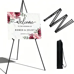Portable Foldable Metal Tripod Easel Stand, Height Adjustable Floor Display Sign Holder with Smooth Sliding Clips and Non-Slip Rubber Feet, Lightweight Freestanding Poster Rack for Wedding Welcome Board,Engagement Party,White Black Dual Color Optional