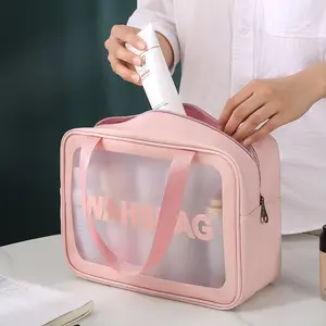 1 pink L cosmetic toilet bag, portable waterproof and transparent matte bath swimming storage bag for men and women on business trips