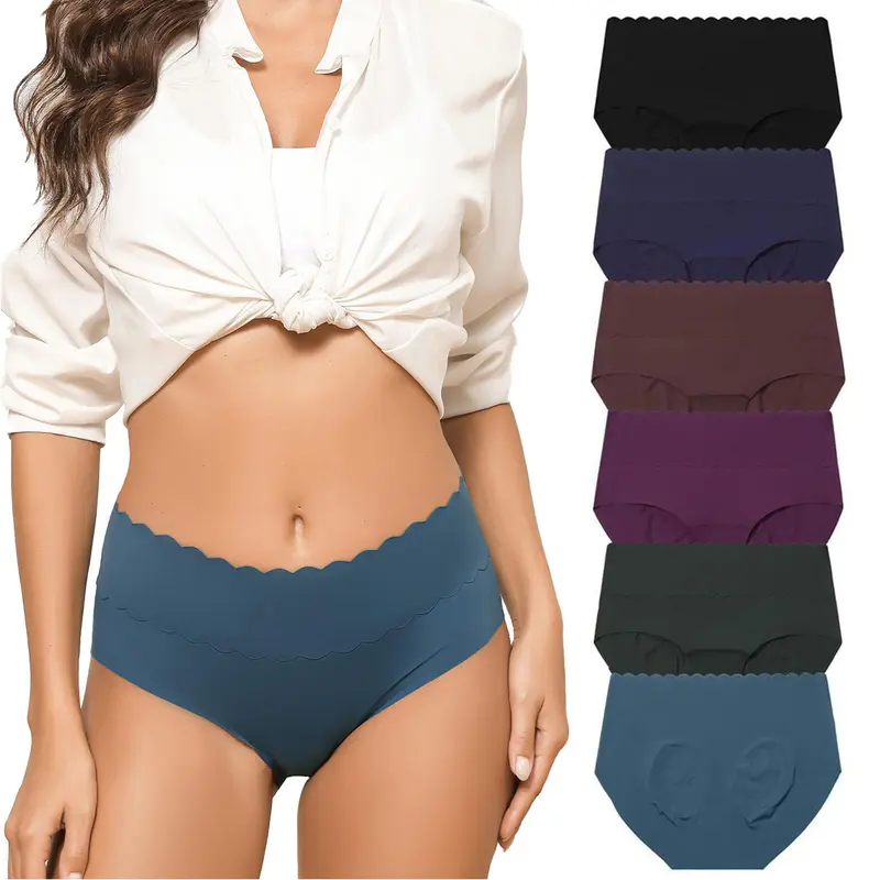 LEVAO Women's High Waisted Seamless Panties 6-Pack - Underpants, High Waisted Briefs, Lingerie for Women, 81% Polyester 19% Spandex Flex Blend, Seamless Garments, Lightweight Label-Free, Breathable Cotton Crotch, Full Coverage, Family Essentials (S-XXL)