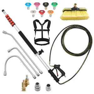 VEVOR 25 FT Pressure Washer Telescoping Wand, with Power Washer Extension Wands & High Pressure Hose, Brush Head, 7 Nozzles, Hose Adapter, Upgrade Support Belt, Storage Bag, 4000 PSI for High Cleaning