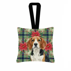 Carolines Treasures WDK8499PO3 3.5 x 3.5 in. Beagle Christmas Poinsettias Hanging Square Fabric Ornament