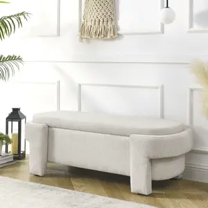Niccae Linen Fabric Upholstered Bench with Large Storage Space for the Living Room, Entryway and Bedroom,Beige,( 51.5''x20.5''x17'' )