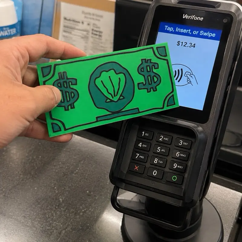 Shell Money Tap to Pay Card Case – Oversized Novelty Debit & Credit Card Holder – 3D Printed Funny Money Wallet