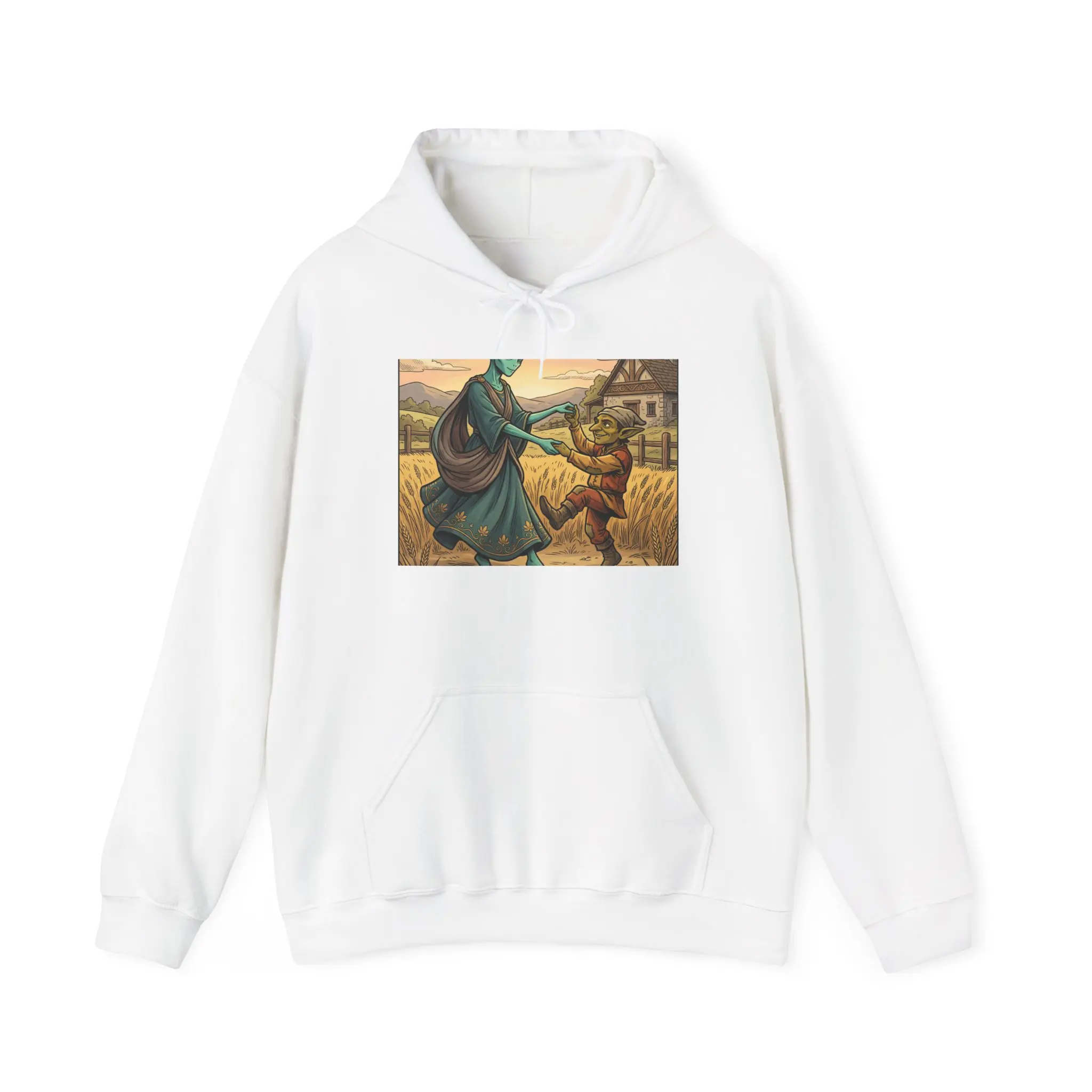 Witch and Scarecrow Dance Hoodie | Harvest Field Illustration