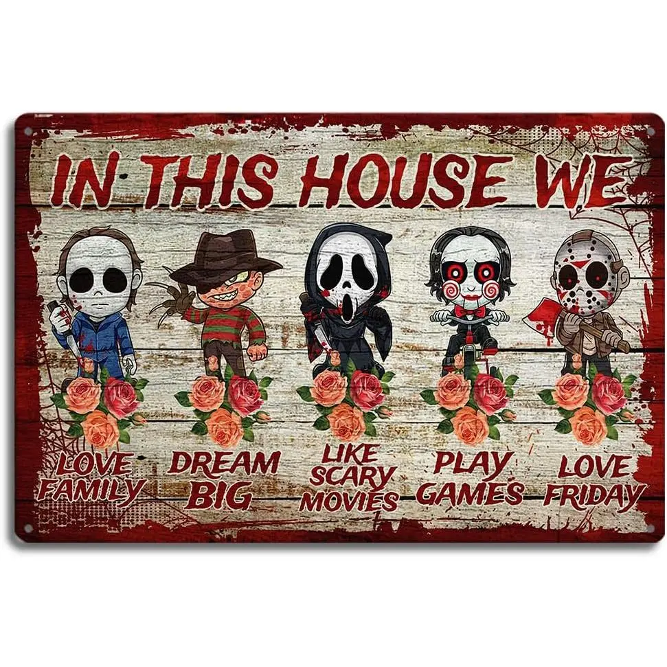 Metal Tin Signs,Horror Movie Posters, Halloween Movie Poster Vintage Metal Tin Sign 8 x 12, Friday the Poster,Scream Poster, Horror Movie Merchandise, Horror Decor for Home Decor and Halloween Parties Bathroom Decor,
