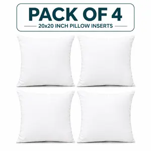 Set of 4 White Throw Pillows – Soft, Comfortable, Fluffy Insert – Low-Allergy Fill Square Lightweight Pillow, Suitable for Living Room, Bedroom, Home Decor, 100% Polyester Ultra-Fine Fiber Fabric