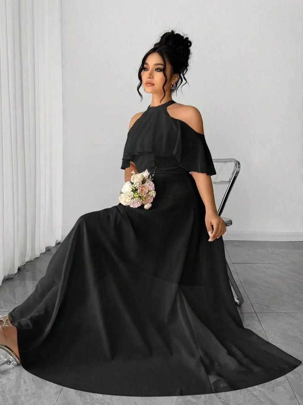 Plus Size Women's Off-Shoulder Ruffle Hem A-Line Elegant Romantic Dress, Valentine's Day Dresses Bride Prom Elegant Dress Gown