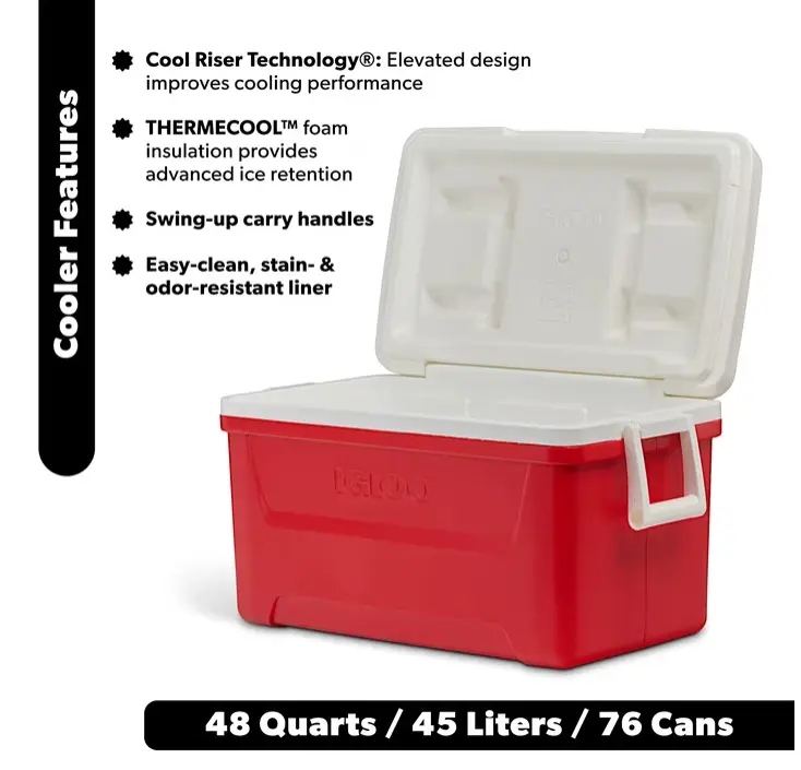 Igloo 48 QT Laguna Hard Sided Ice Chest Cooler, Red